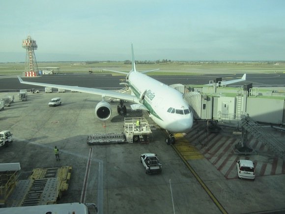 Alitalia A330 plane at terminal