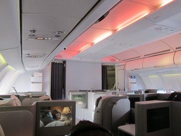 Business class cabin after takeoff