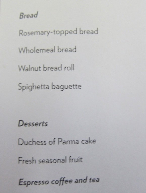 Bread and dessert section of lunch menu