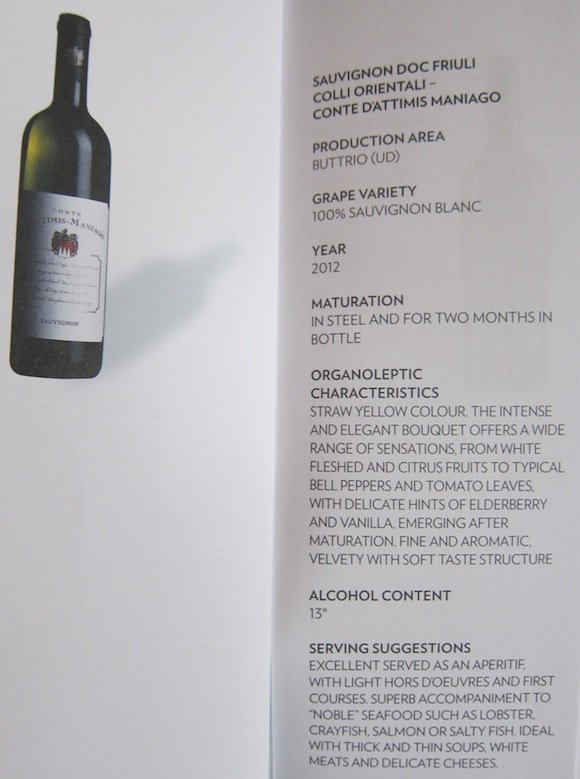 Sauvignon Doc Friuli on wine list