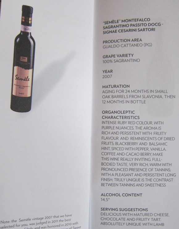 Semele Montefalco on wine list