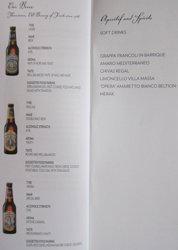 Beer and soft drink list
