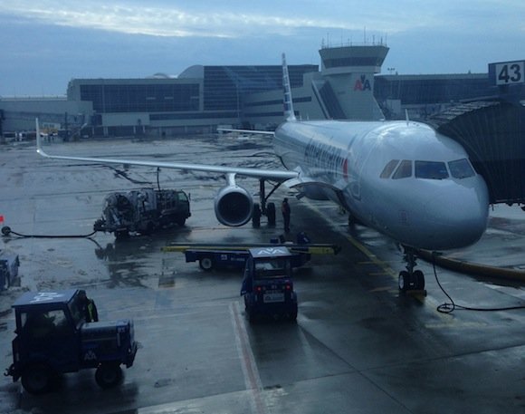 American A321T from window