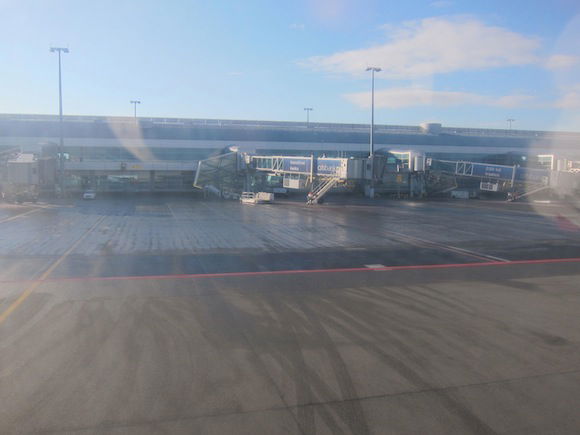 Prague Airport terminal during taxi