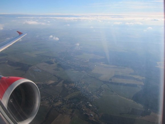 Takeoff view after takeoff from Prague on Czech Airlines