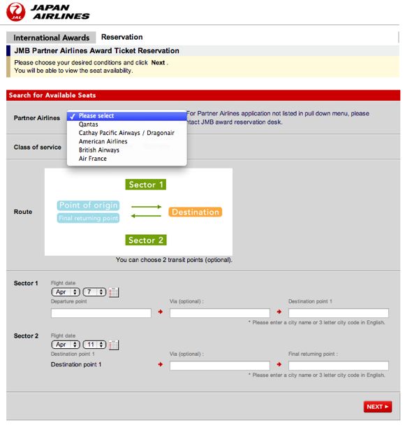 Partner Airlines Award Tickets American Airlines - JAL Mileage Bank