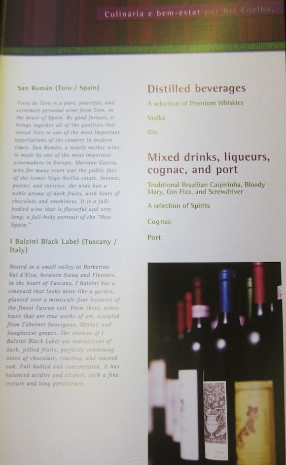 Wine and beverages list