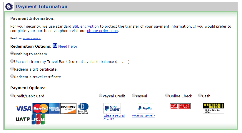 Travel bank shows up as a payment option