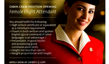 Royal Jordanian Hiring Female Flight Attendants