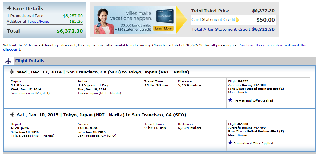 San Francisco to Tokyo in Business for 