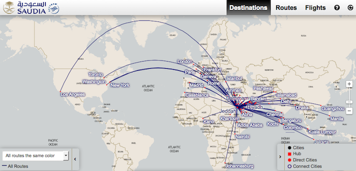 Saudia - route map