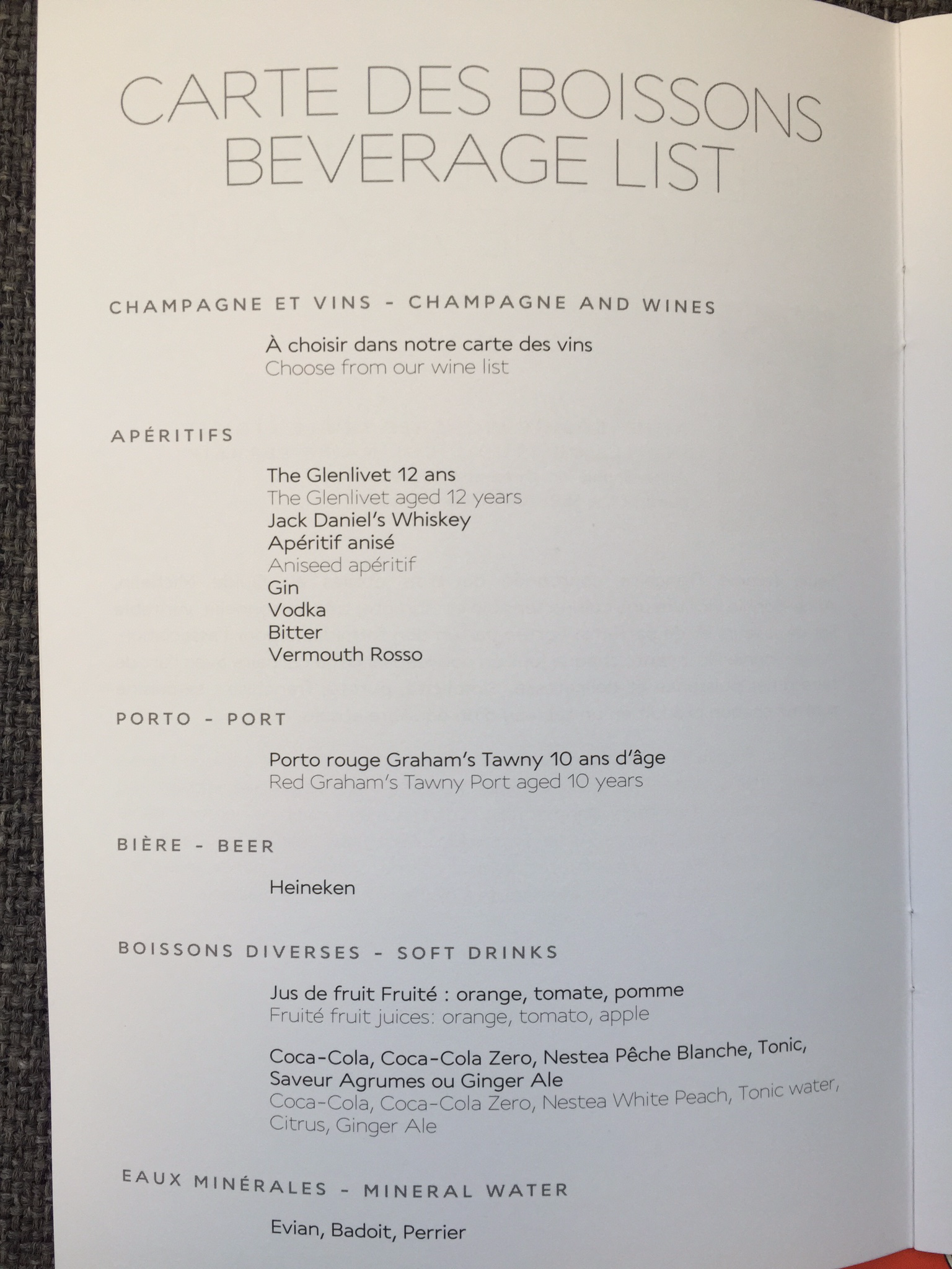 Drinks menu