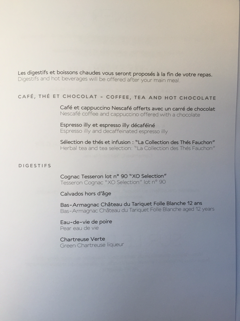 Drinks menu