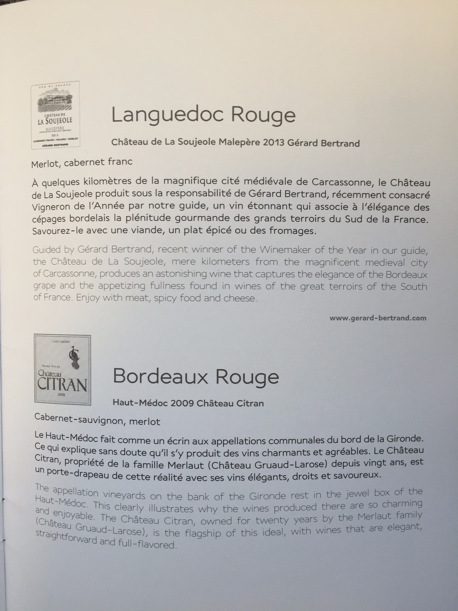 Air France business class wine list