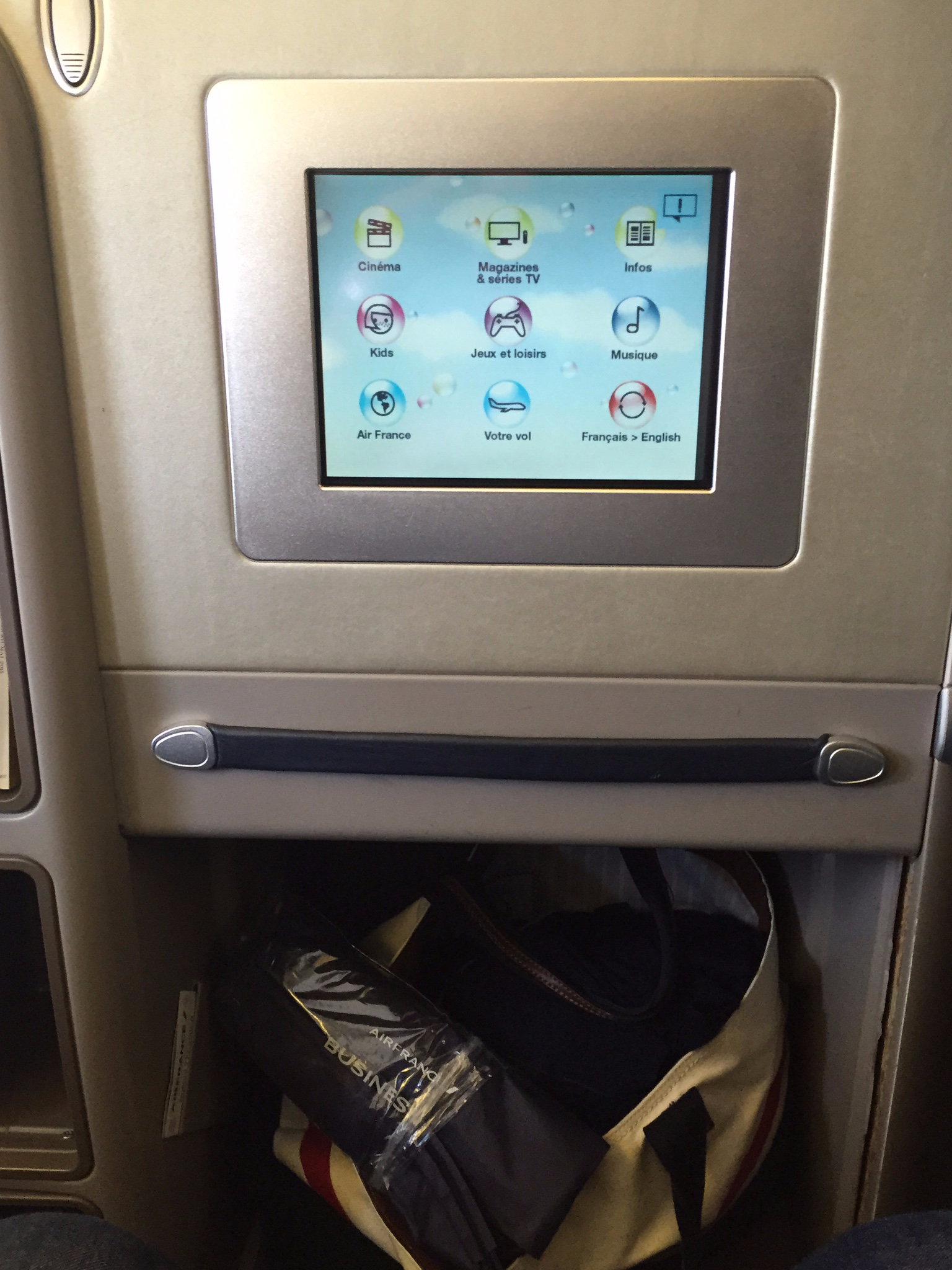 Air France business class seat 8B. Note the broken panel.
