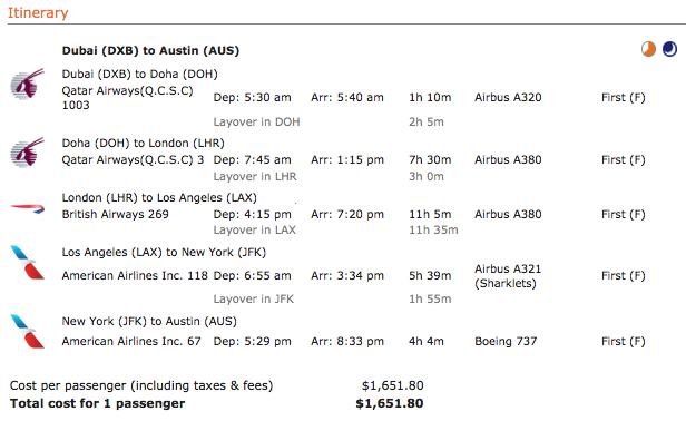 DXB-AUS-Fare