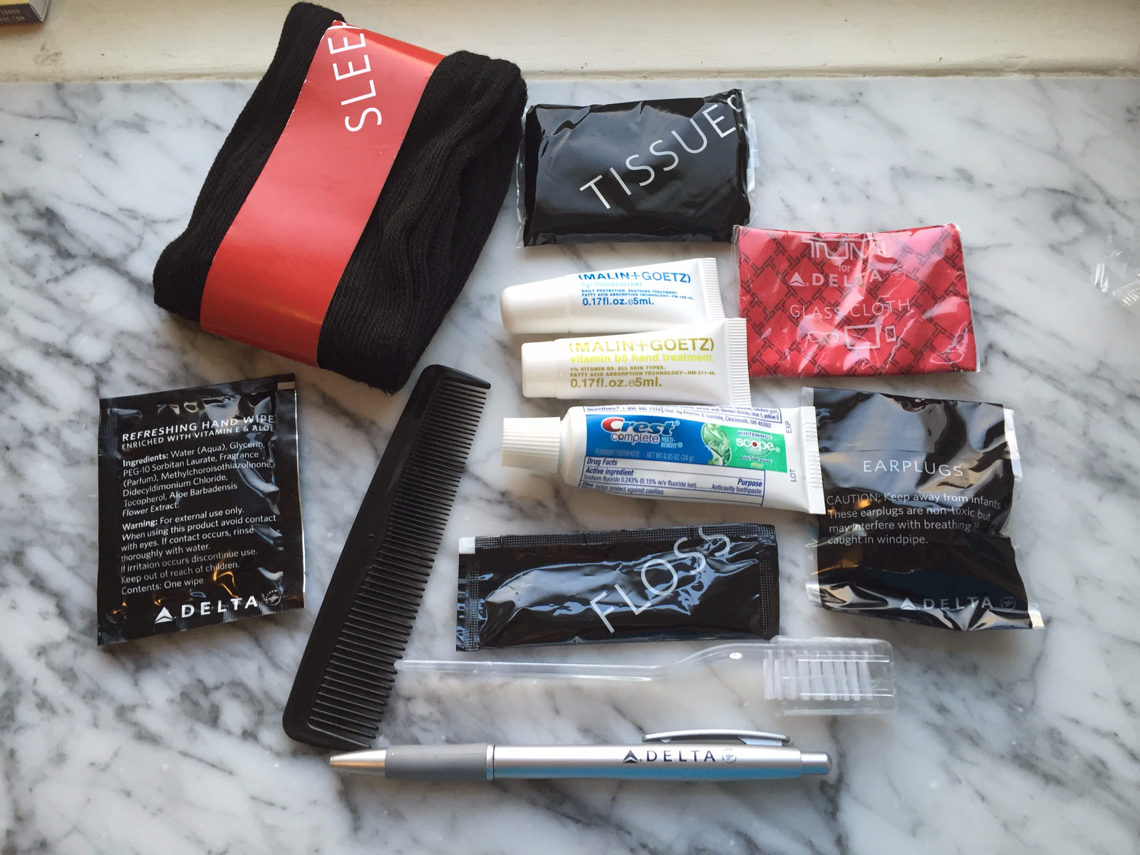 Delta Tumi amenity kit contents