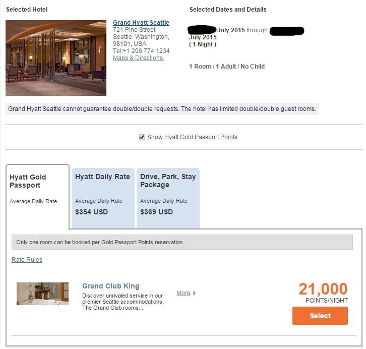 Grand Hyatt Seattle Club-level availability