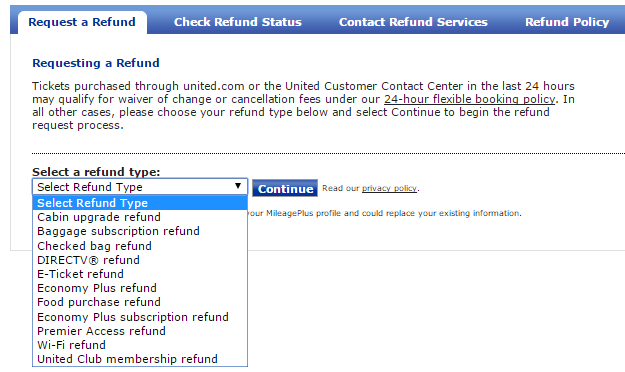 You can request refunds for a lot of things at United.com but award redeposit fees ain't one of them.