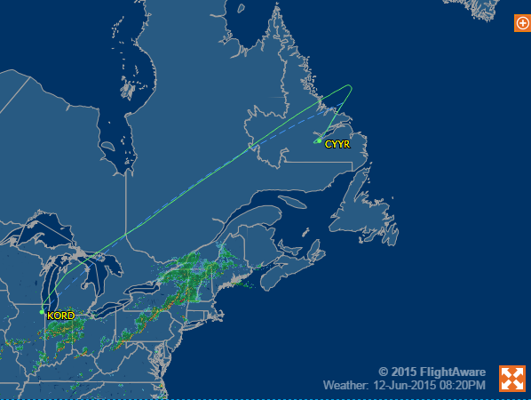 United 898 on June 12, 2015 diverted to Goose Bay, Canada.