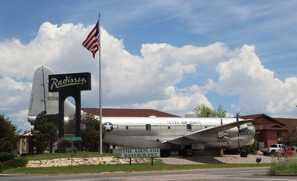 The Radisson Colorado Springs is located next to the The Airplane Restaurant