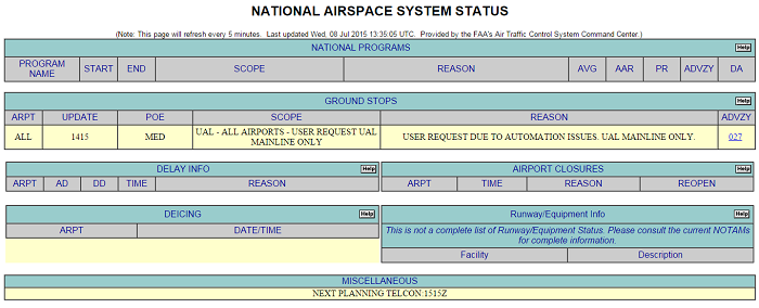FAA United Groundstop