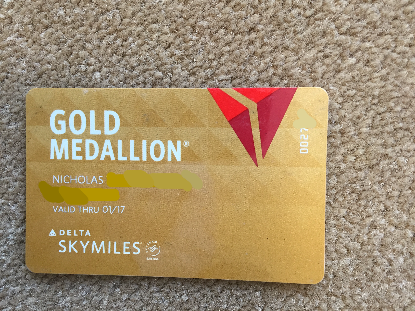 Nick's Gold Medallion credentials on Delta (he's now Platinum...)