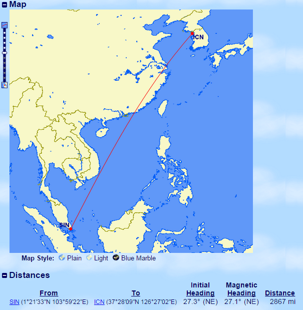 Flying from Singapore to Seoul would earn Dan 5,734 miles, enough to make Executive Platinum