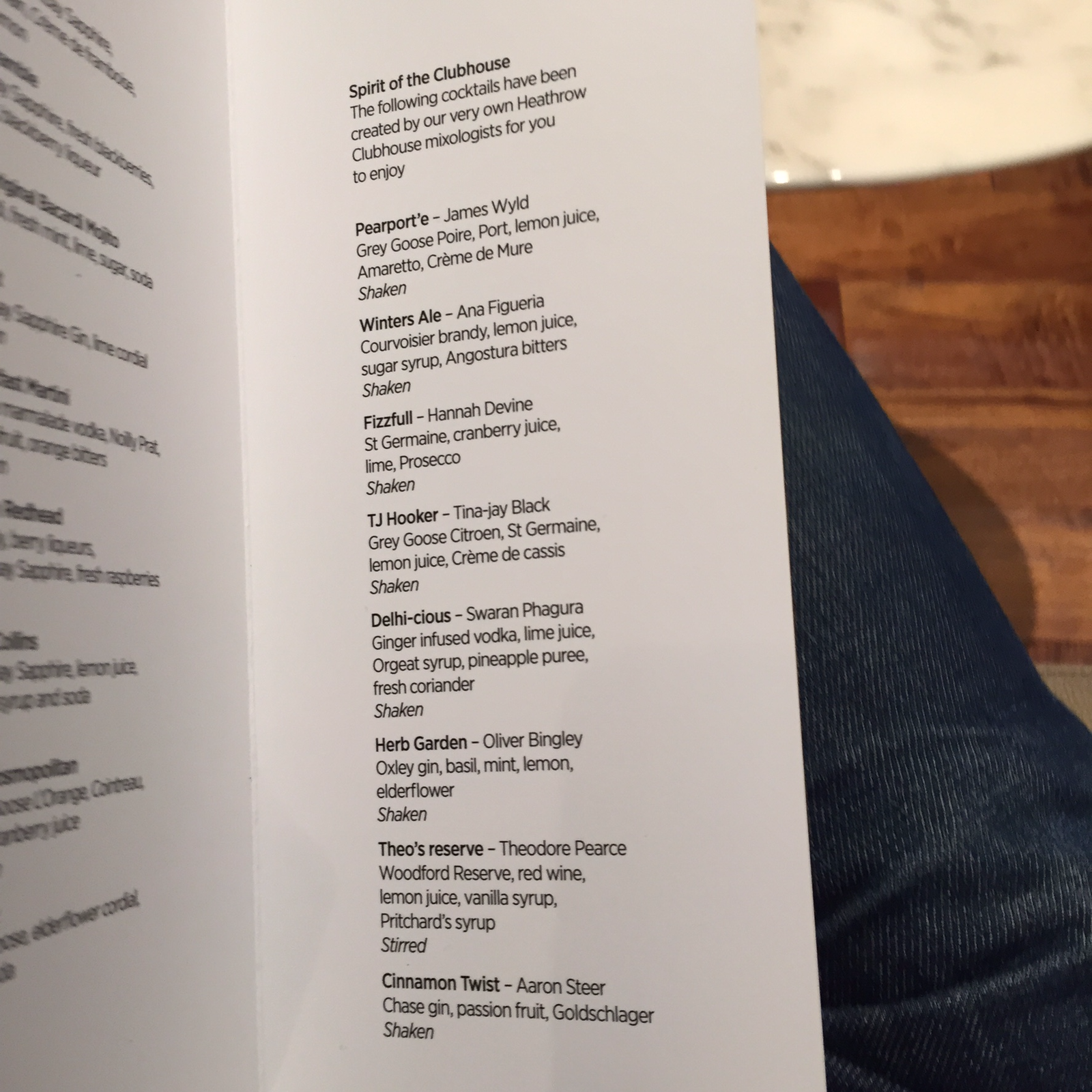 Cocktail list