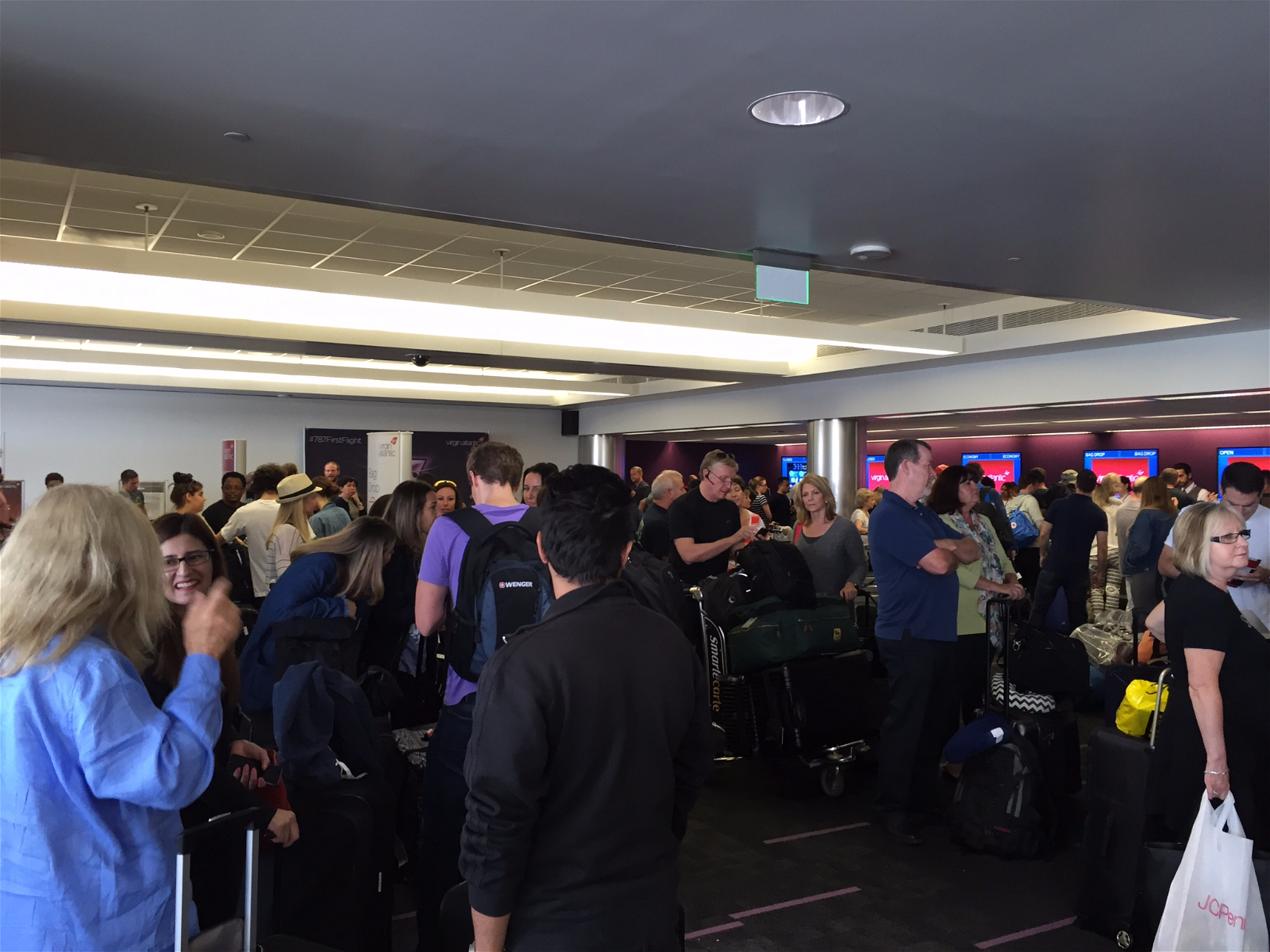 Massive crowds at Virgin Atlantic check-in area