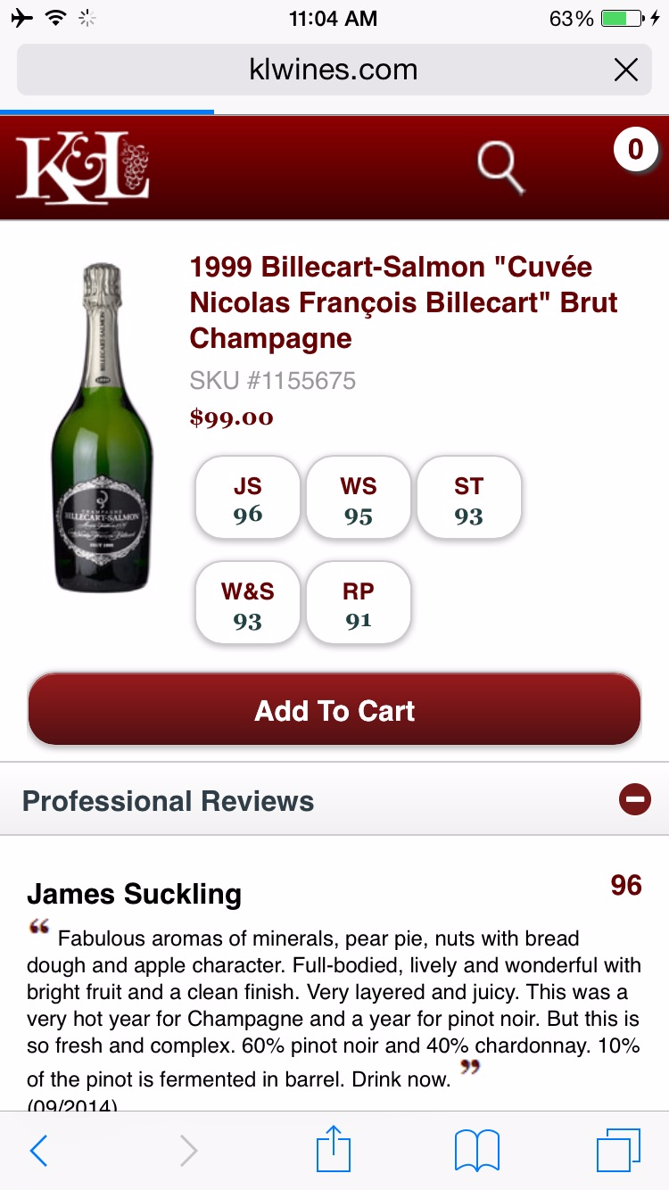 Champagne served onboard at retail price