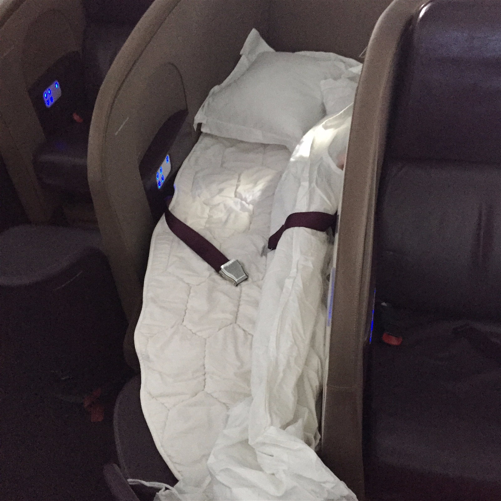 Seat across the aisle that was made into a bed