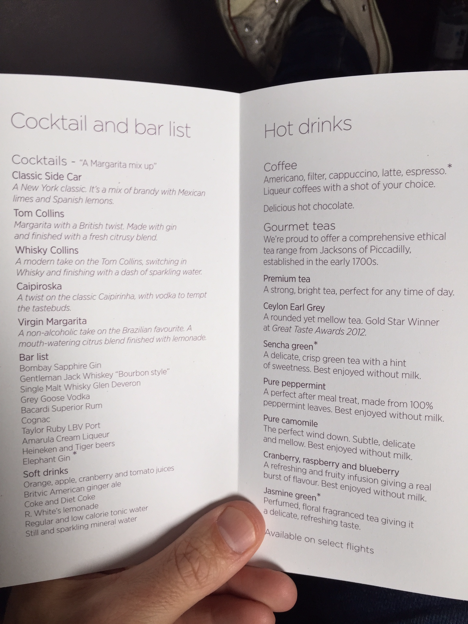 Cocktail menu