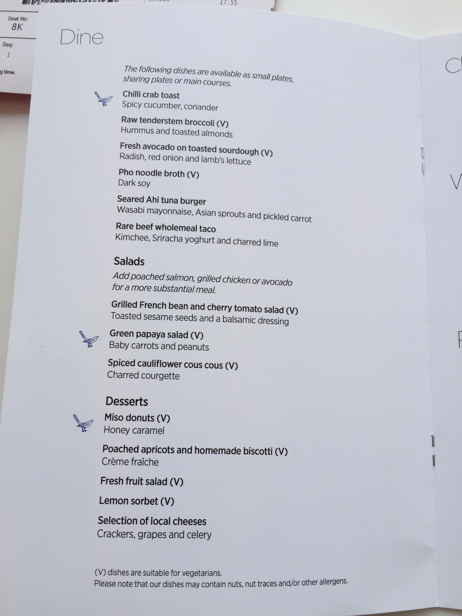 Virgin Atlantic Clubhouse LAX dining menu