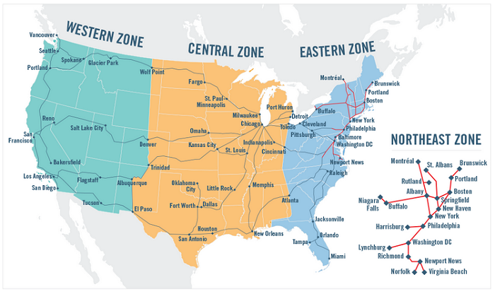 Amtrak zones