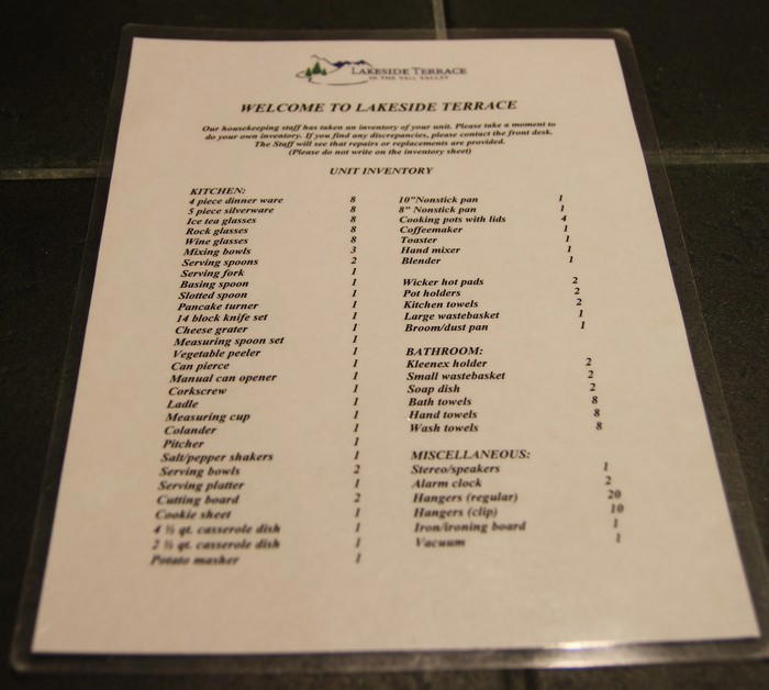 Kitchen equipment check list