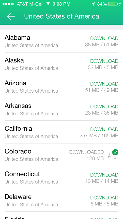 Maps of the United States, either on my device or available for download