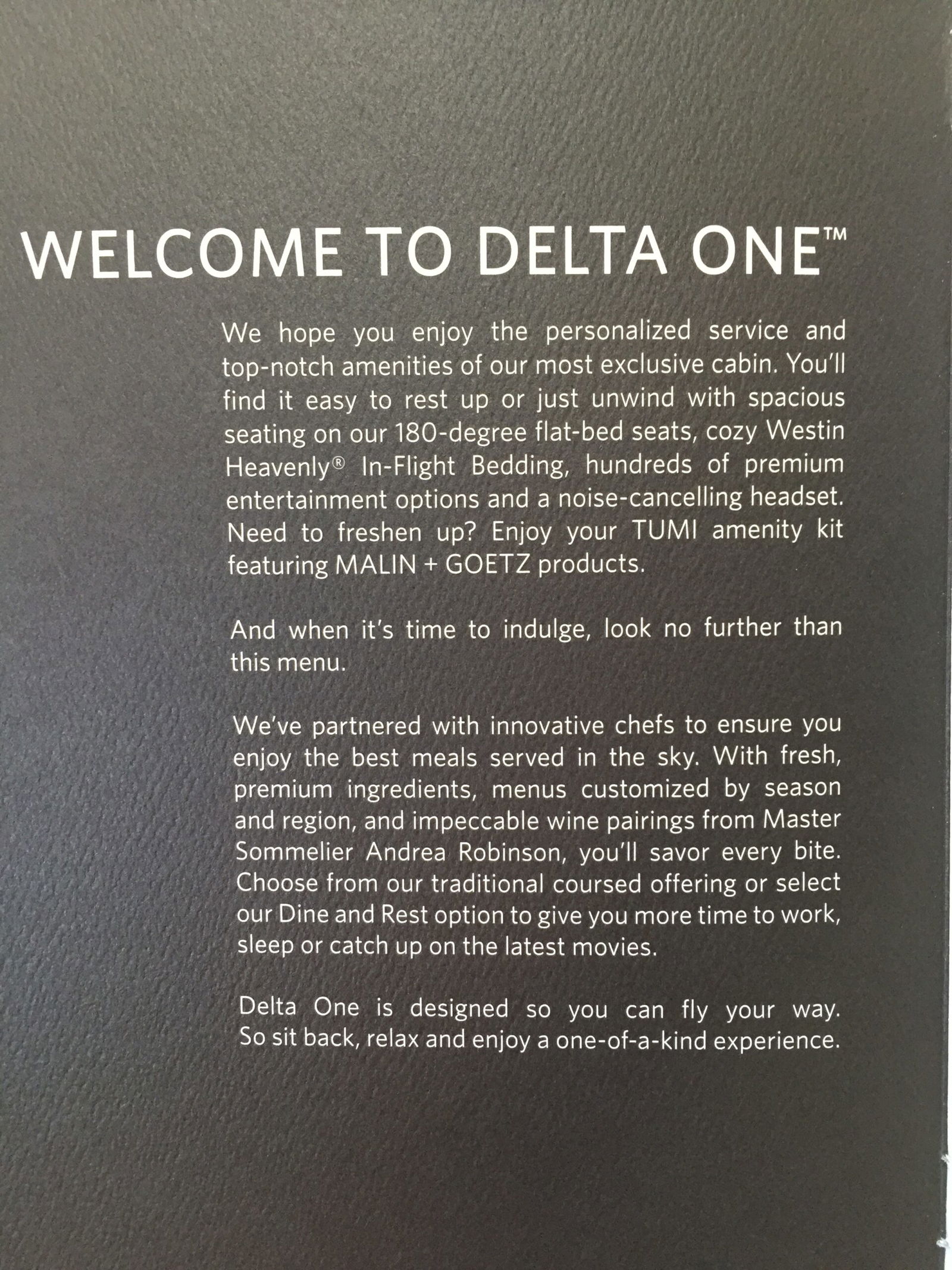 Delta One menu