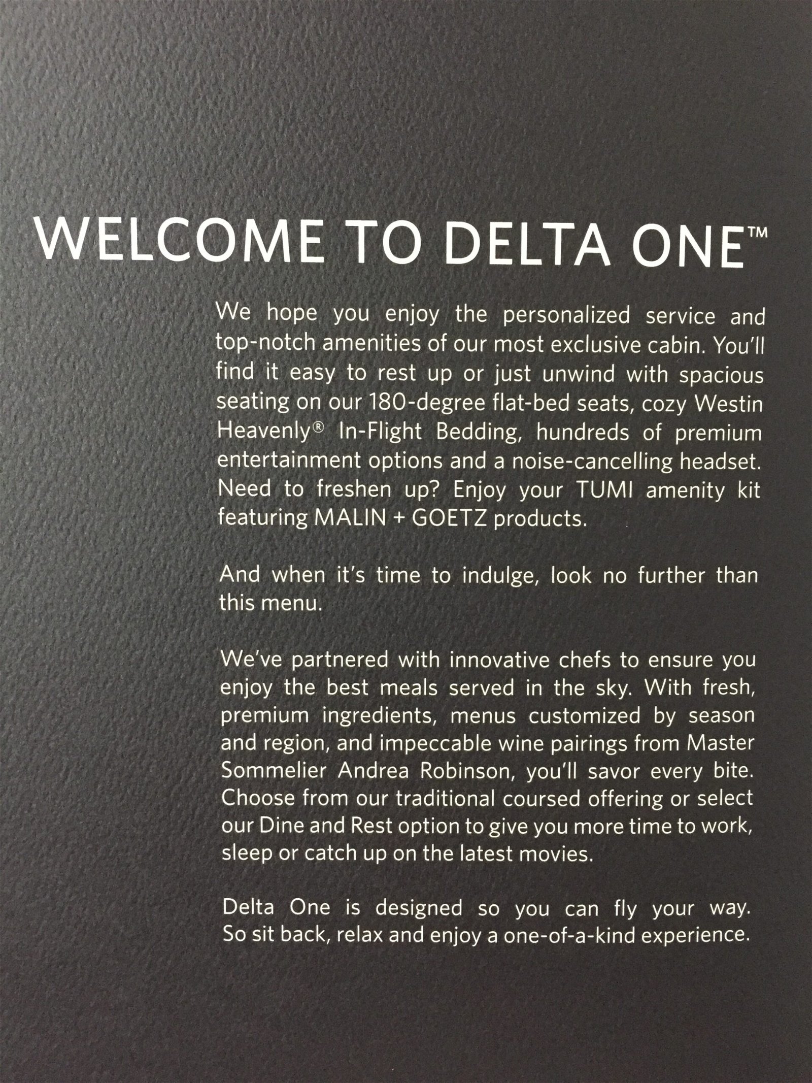 Delta One menu