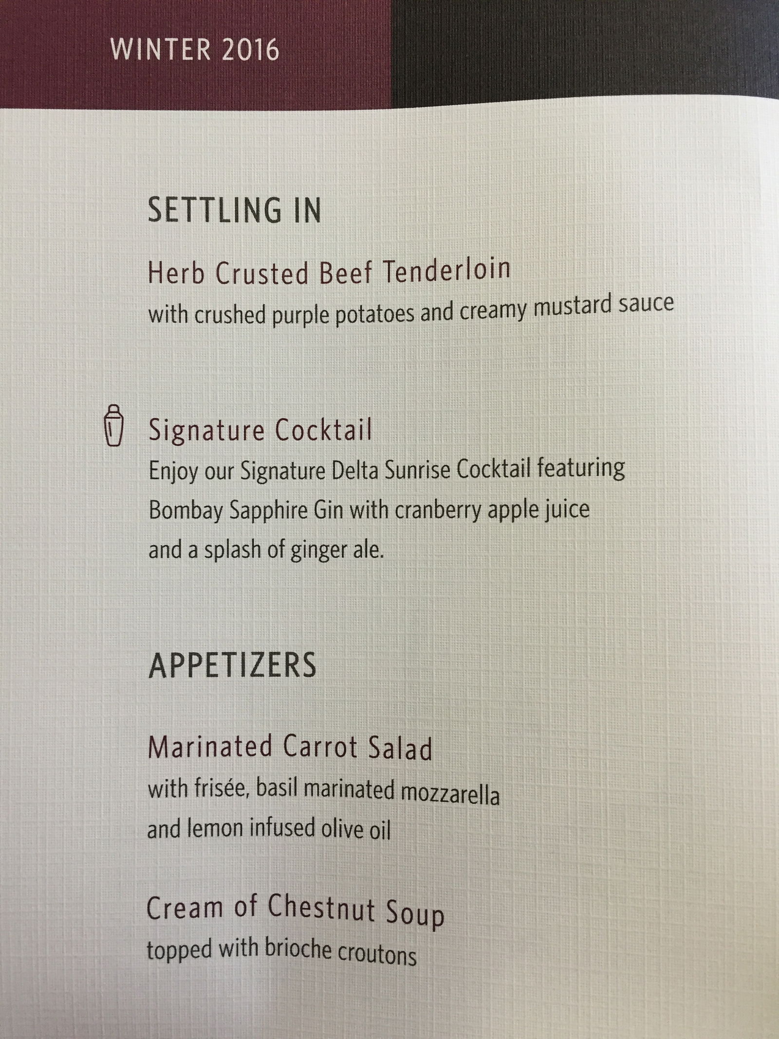 Delta One's new menu