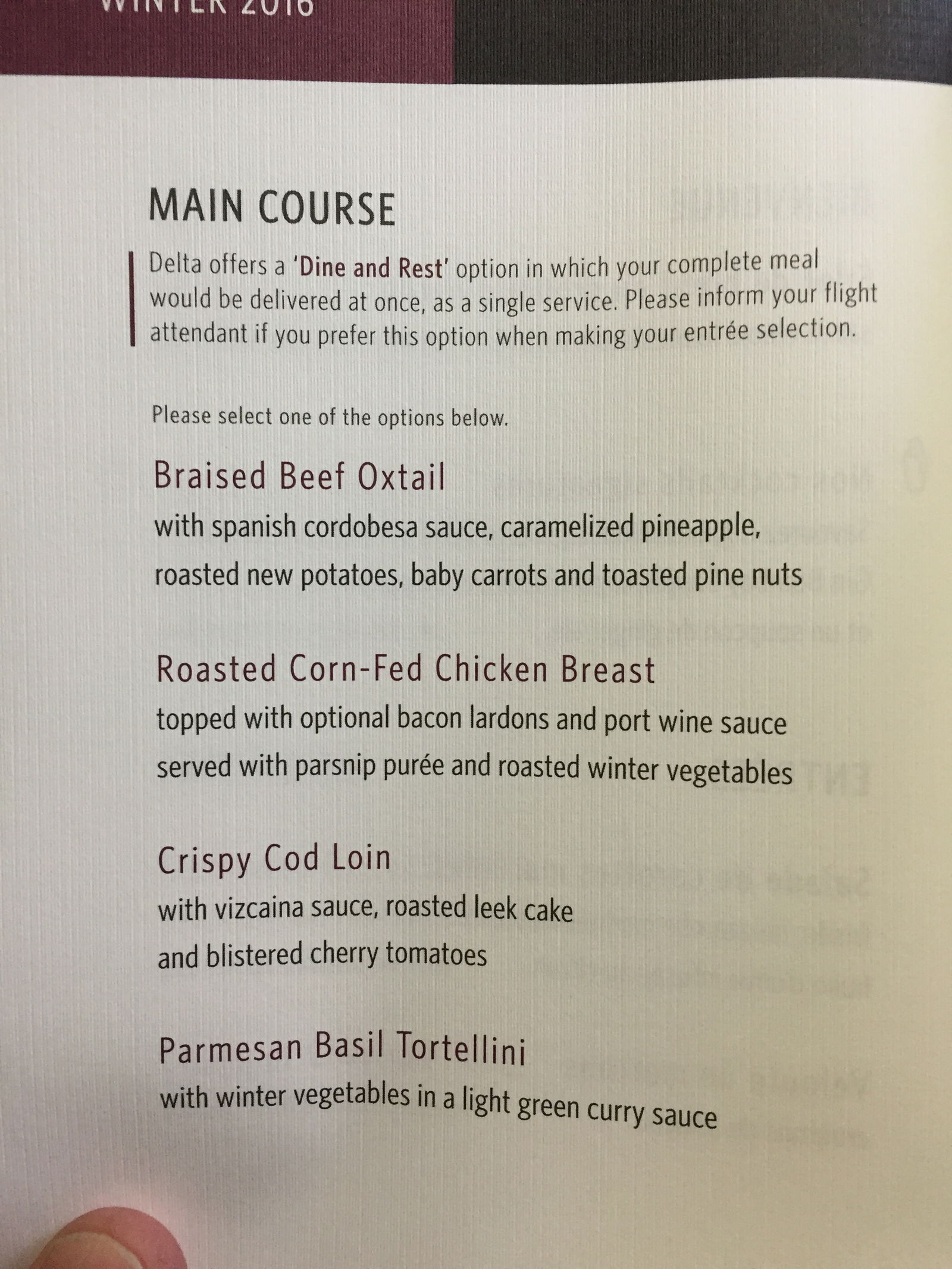 Delta One's new menu