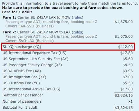 Aeroflot-Fuel-Surcharges