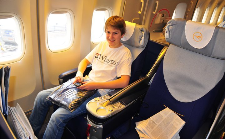 You've never seen a 13 year old more excited for business class.