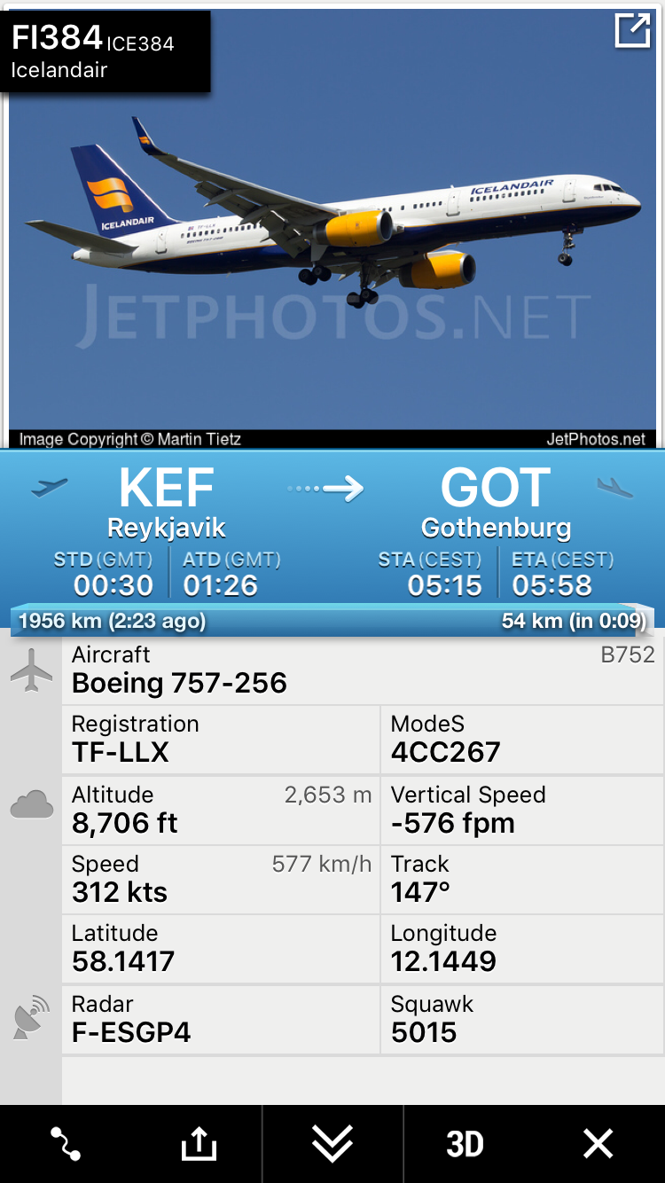 My flight from onboard.