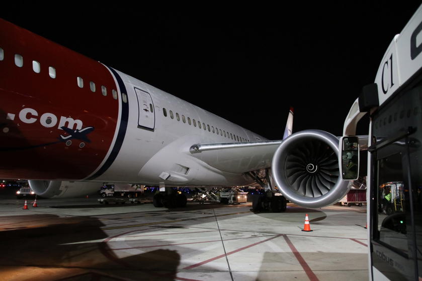 Parked at the gate.