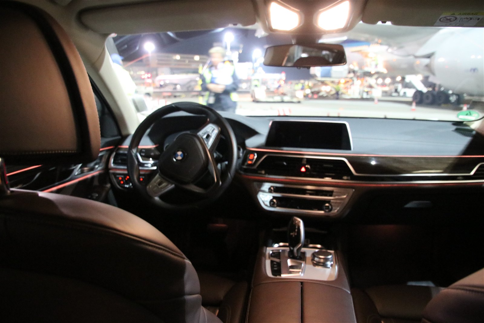 The BMW interior. 