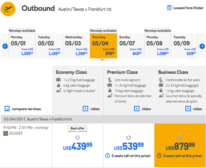 Condor-Business-Class-Fare