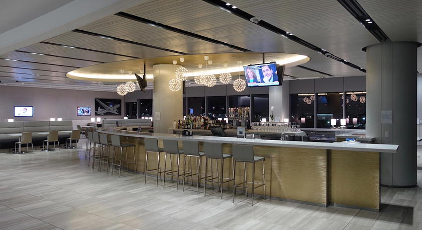 Food and drink area in the United Club lounge at Los Angeles airport