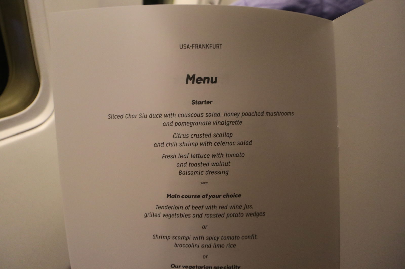 Condor Business Class Menu