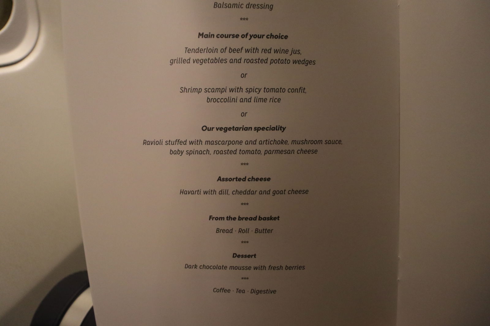 Condor Business Class Menu